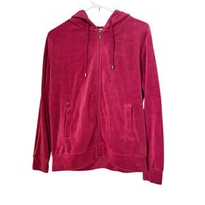 Breezy Velour Zip Hoodie Jacket Size L Soft Cotton Blend Long Sleeve Raspberry
